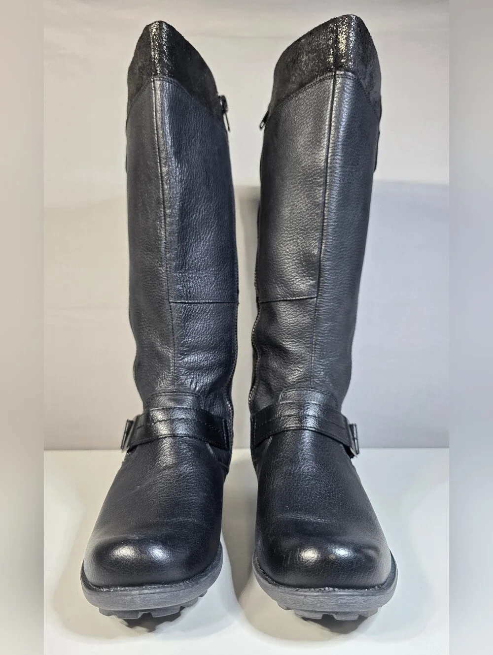 Earth Origins Portia Black Leather Knee High Riding Boot. Size 9W
